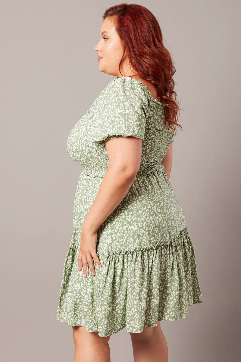 Green Ditsy Shirred Frill Minidress - Image 4