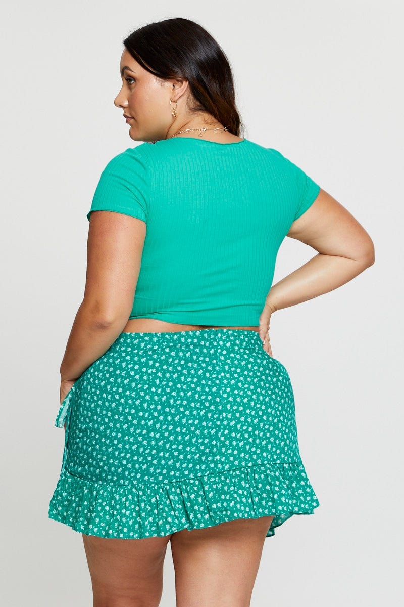 Green Drawstring T-shirt Lettuce Edge Short Sleeve Rib - Image 5