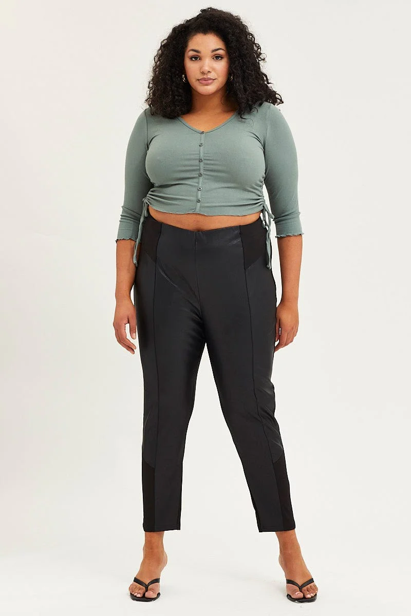 Green Drawstring Top Three Quater Sleeve Button Front - Image 2