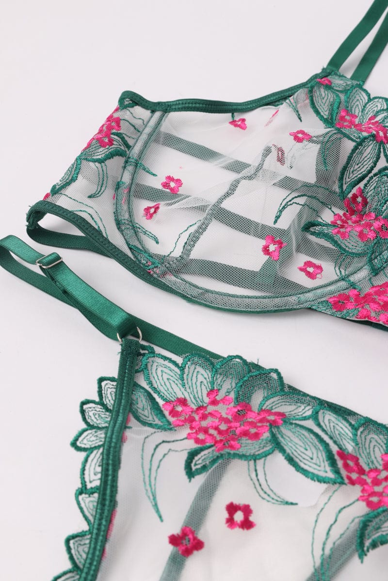 Green Embroidered Lingerie Set - Image 3