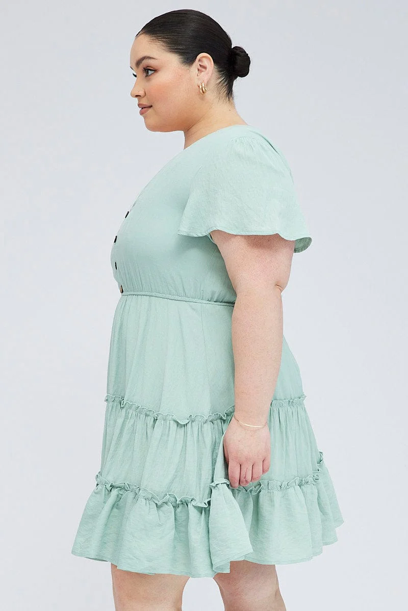 Green Fit And Flare Dress Short Sleeve V-neck - Image 4