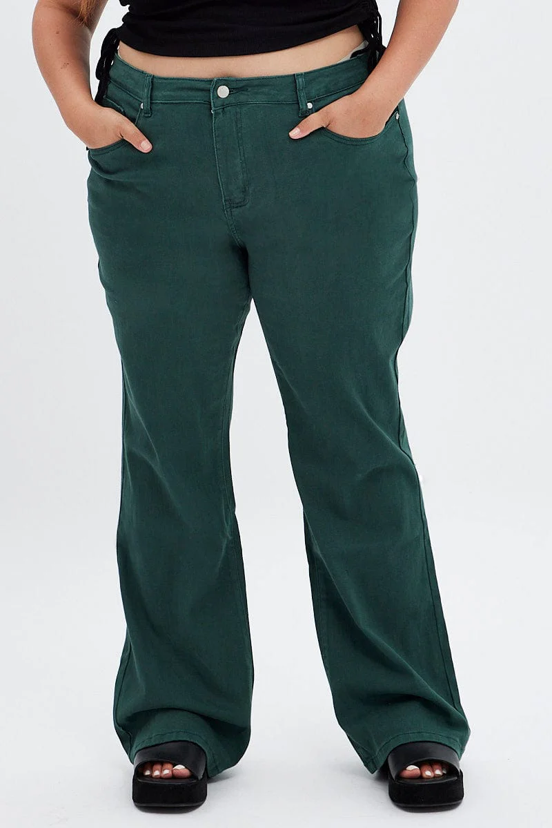 Green Flare Denim Jeans High Rise - Image 2