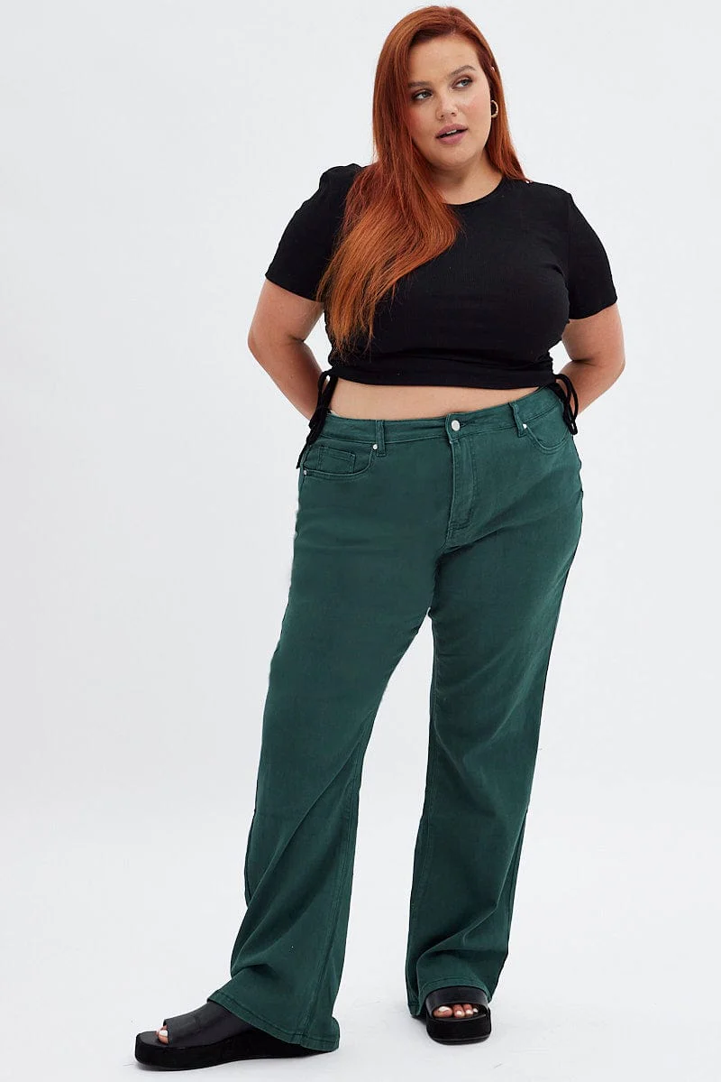 Green Flare Denim Jeans High Rise - Image 3