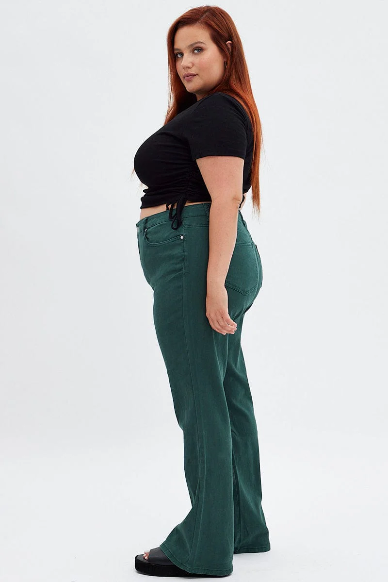 Green Flare Denim Jeans High Rise - Image 4