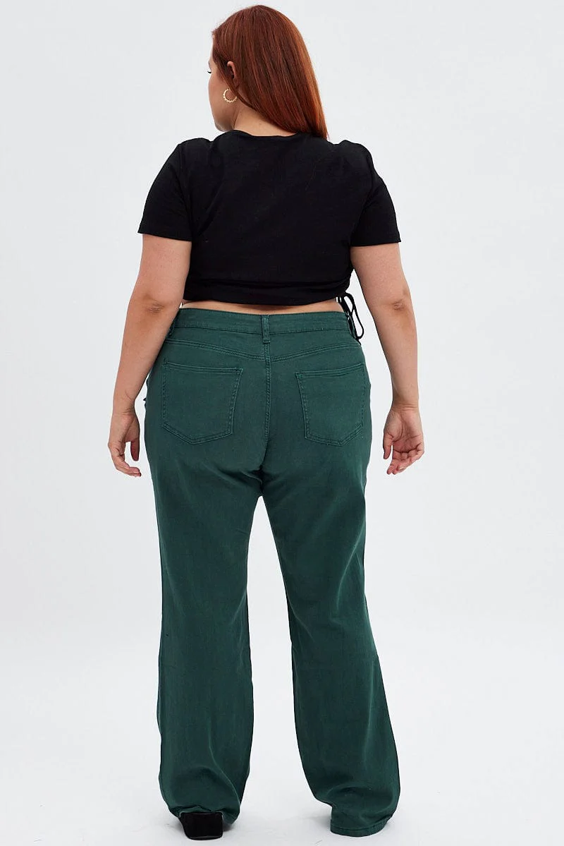 Green Flare Denim Jeans High Rise - Image 5
