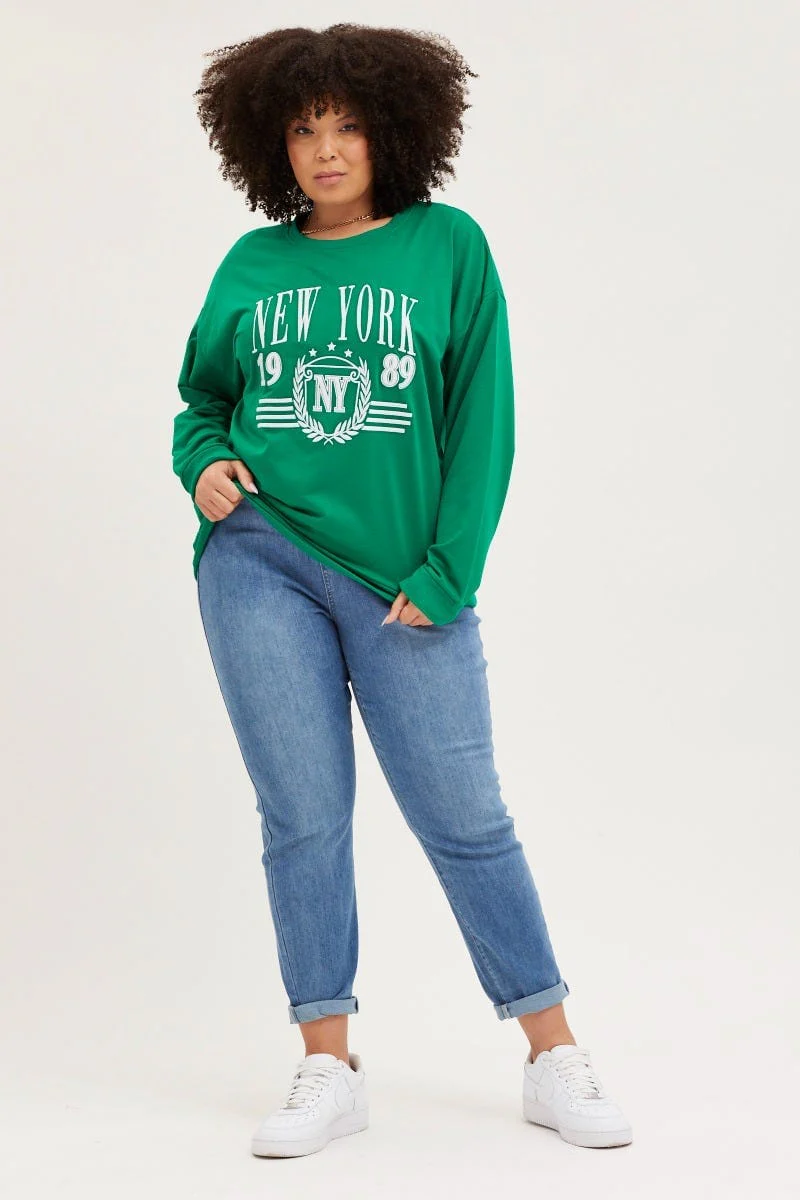 Green Fleece Sweatshirt Nyc Embroidered Long Sleeve - Image 2