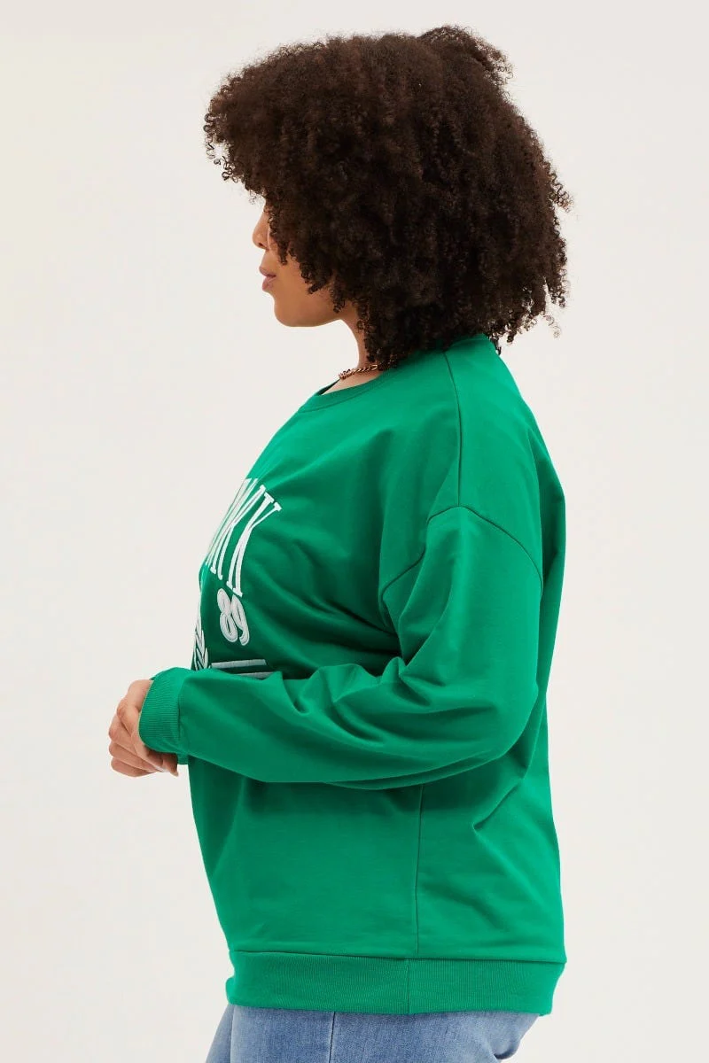 Green Fleece Sweatshirt Nyc Embroidered Long Sleeve - Image 4
