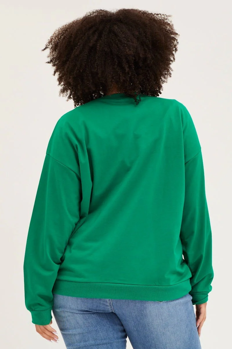 Green Fleece Sweatshirt Nyc Embroidered Long Sleeve - Image 5