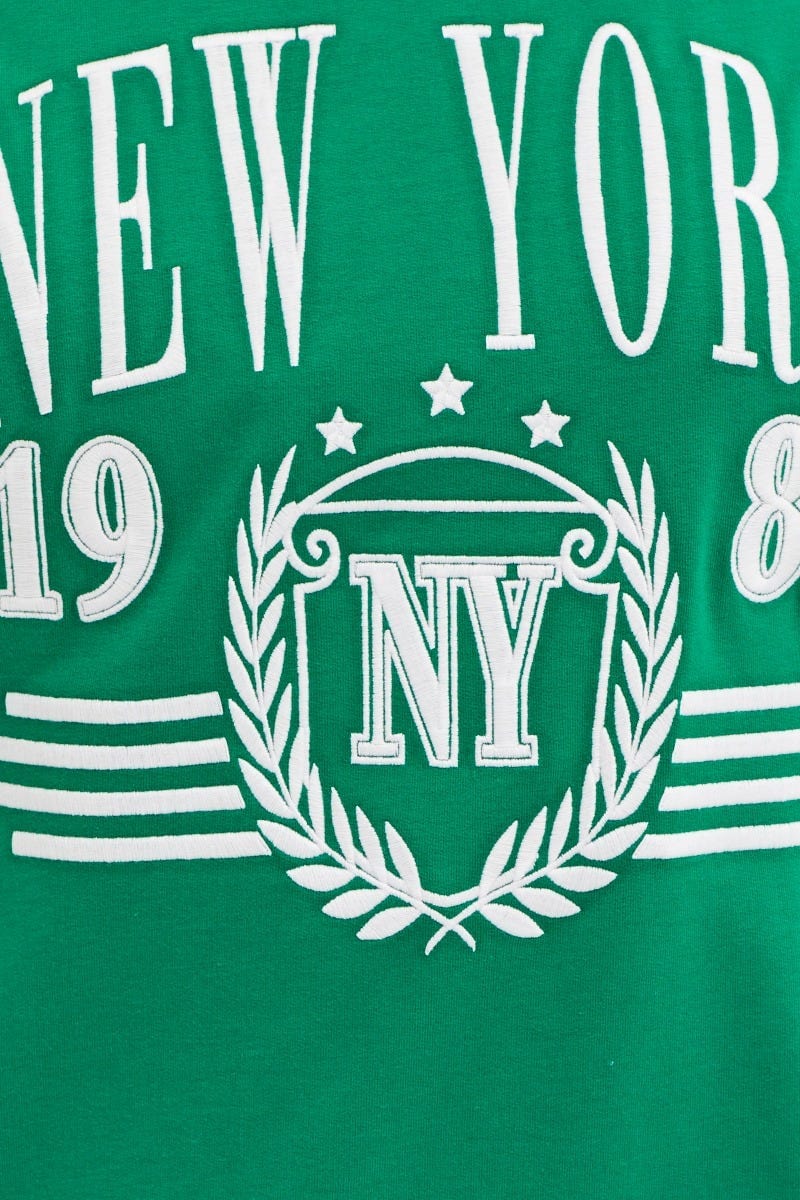 Green Fleece Sweatshirt Nyc Embroidered Long Sleeve - Image 6