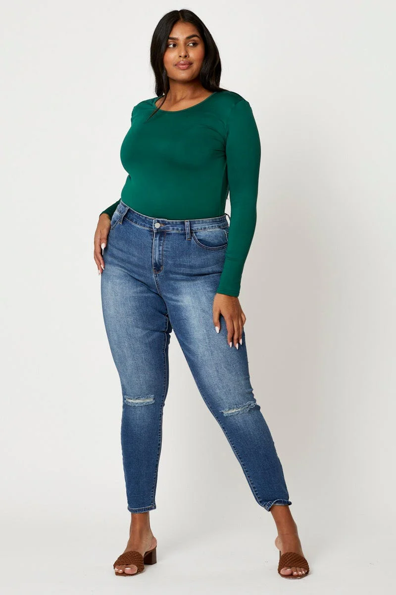 Green Fleece T-shirt Crew Neck Long Sleeve - Image 2