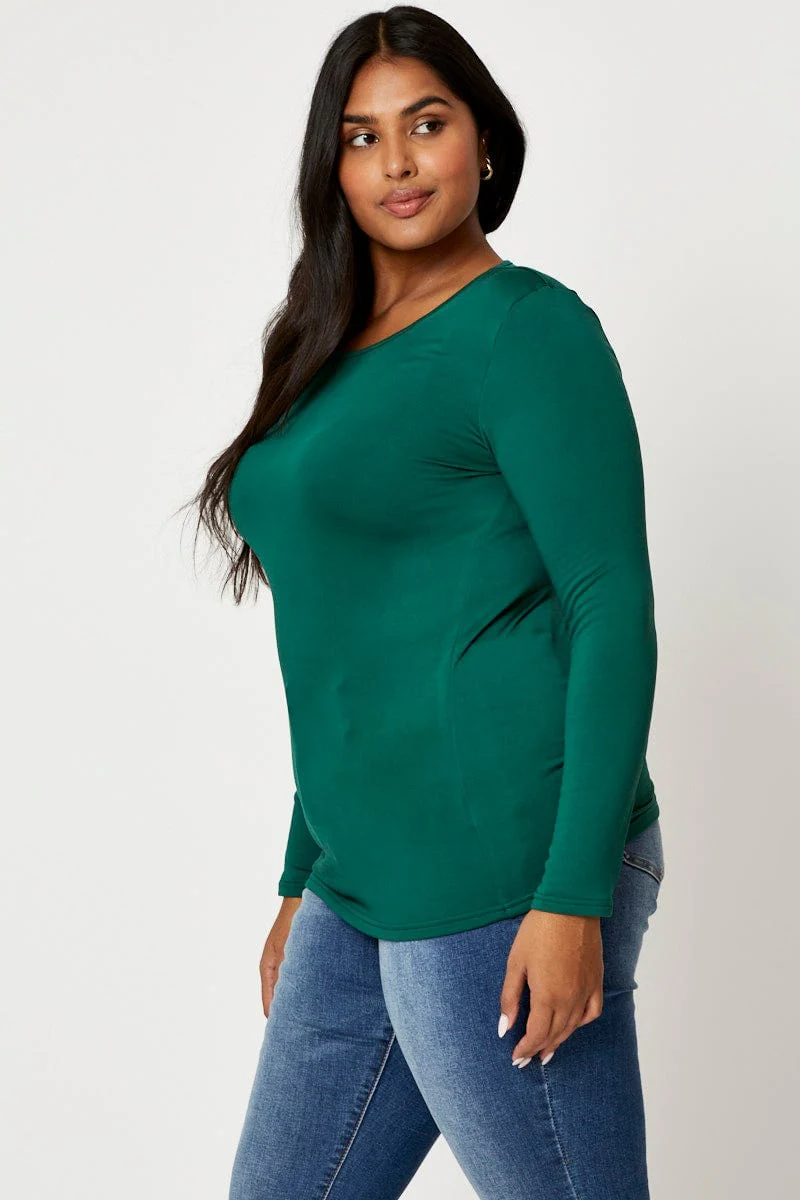 Green Fleece T-shirt Crew Neck Long Sleeve - Image 3