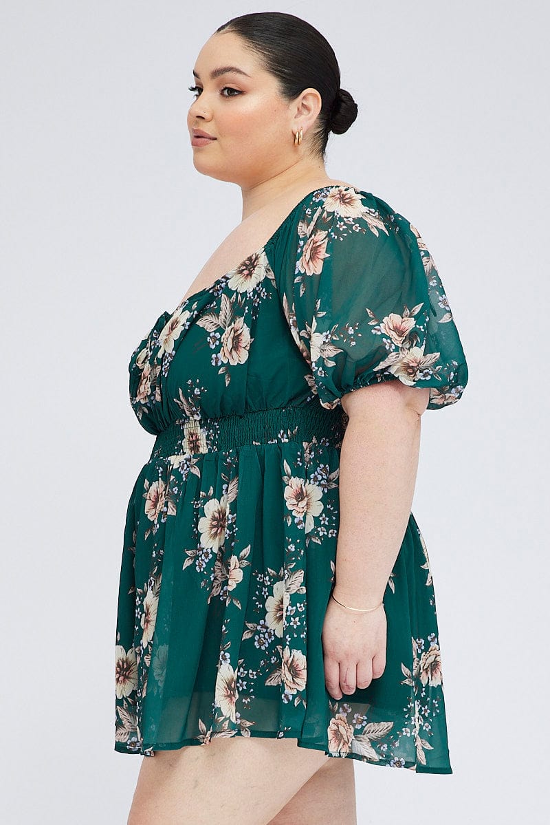 Green Floral Floral Playsuit Long Sleeve - Image 4