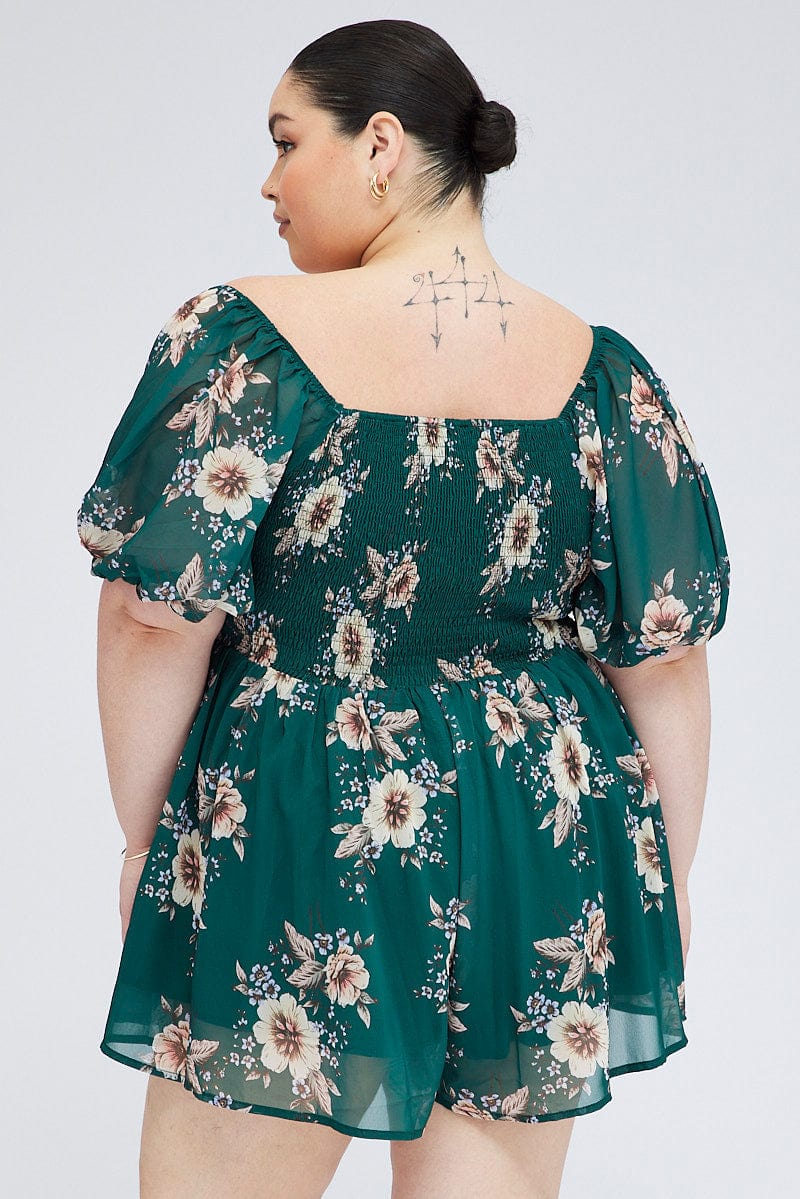 Green Floral Floral Playsuit Long Sleeve - Image 5