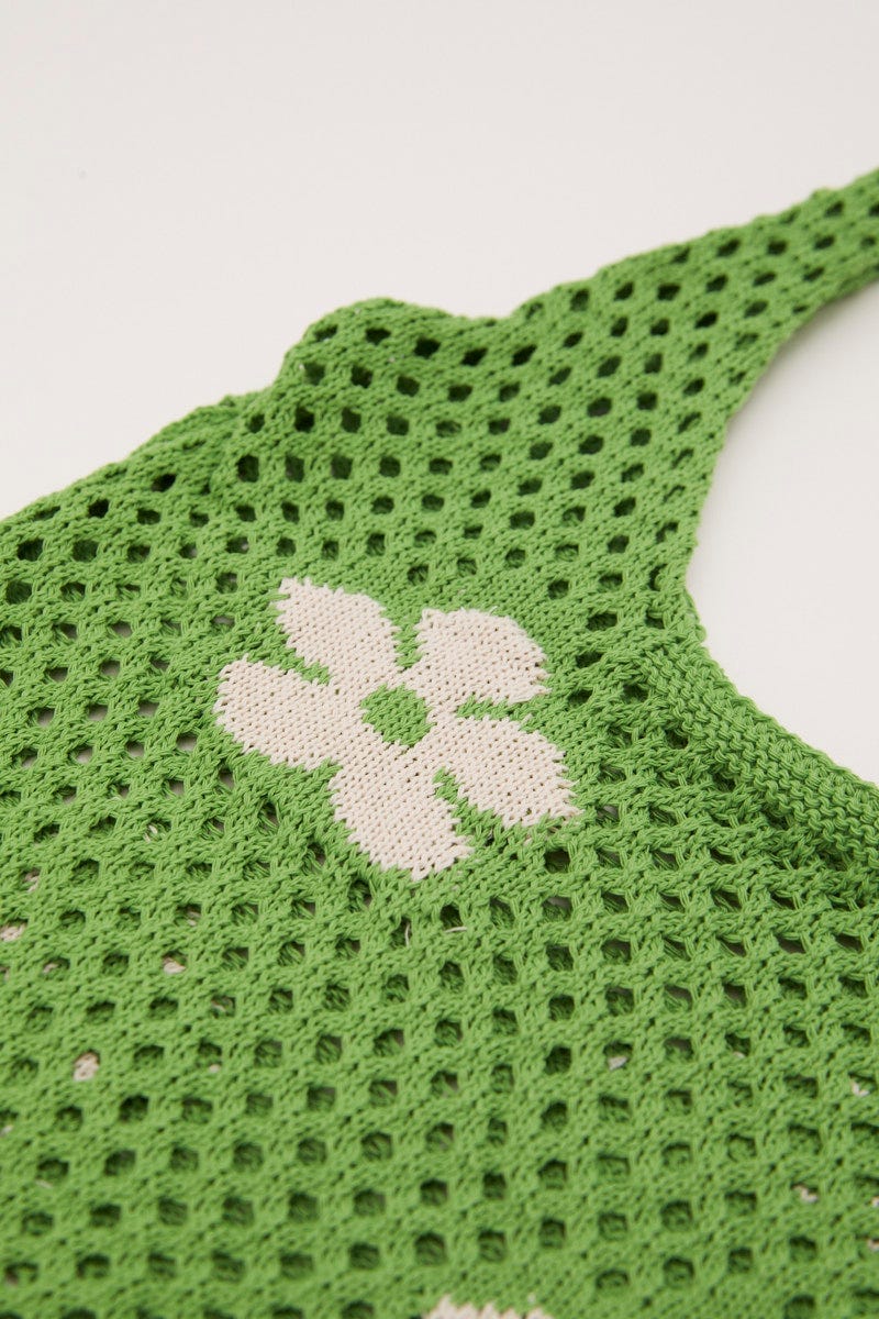 Green Floral Print Crochet Shopper Bag - Image 2