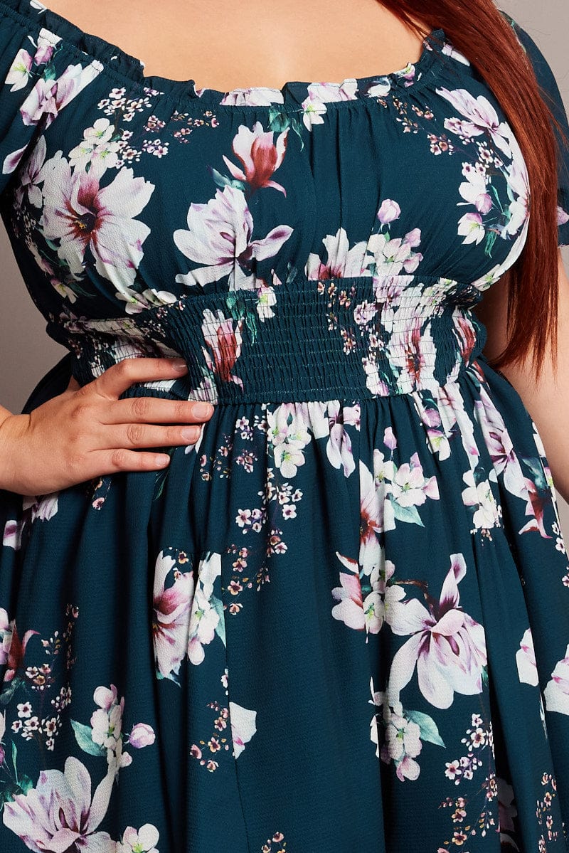 Green Floral Ruched Playsuit Short Sleeve - Image 6