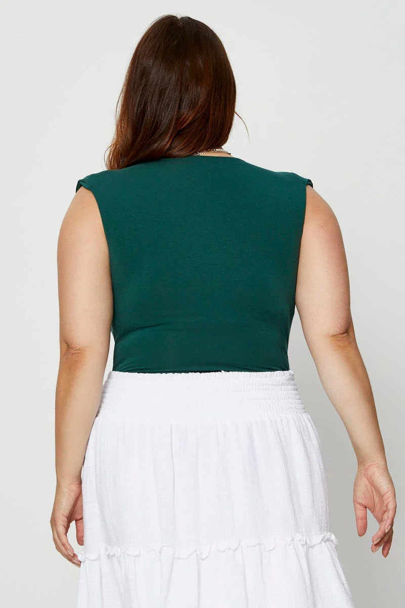 Green Front Bodysuit Shoulder Pad Sleeveless Jersey Wrap - Image 5