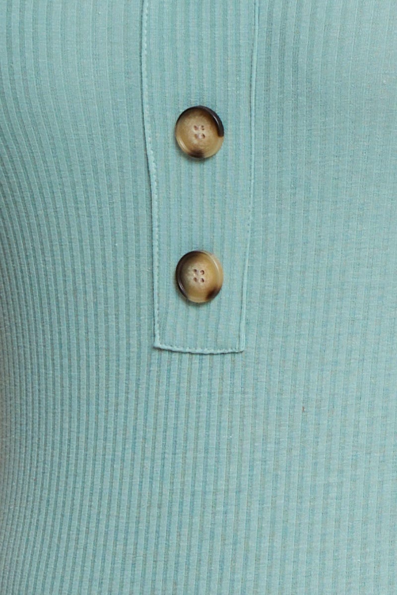 Green Front Bodysuit Sleeveless Rib Button - Image 6