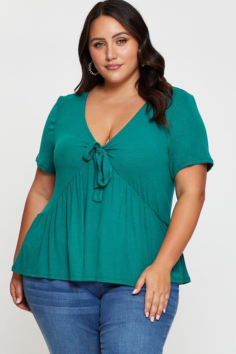 Green Front Top V-neck Short Sleeve Jersey Tie