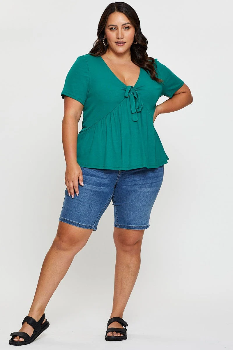 Green Front Top V-neck Short Sleeve Jersey Tie - Image 2