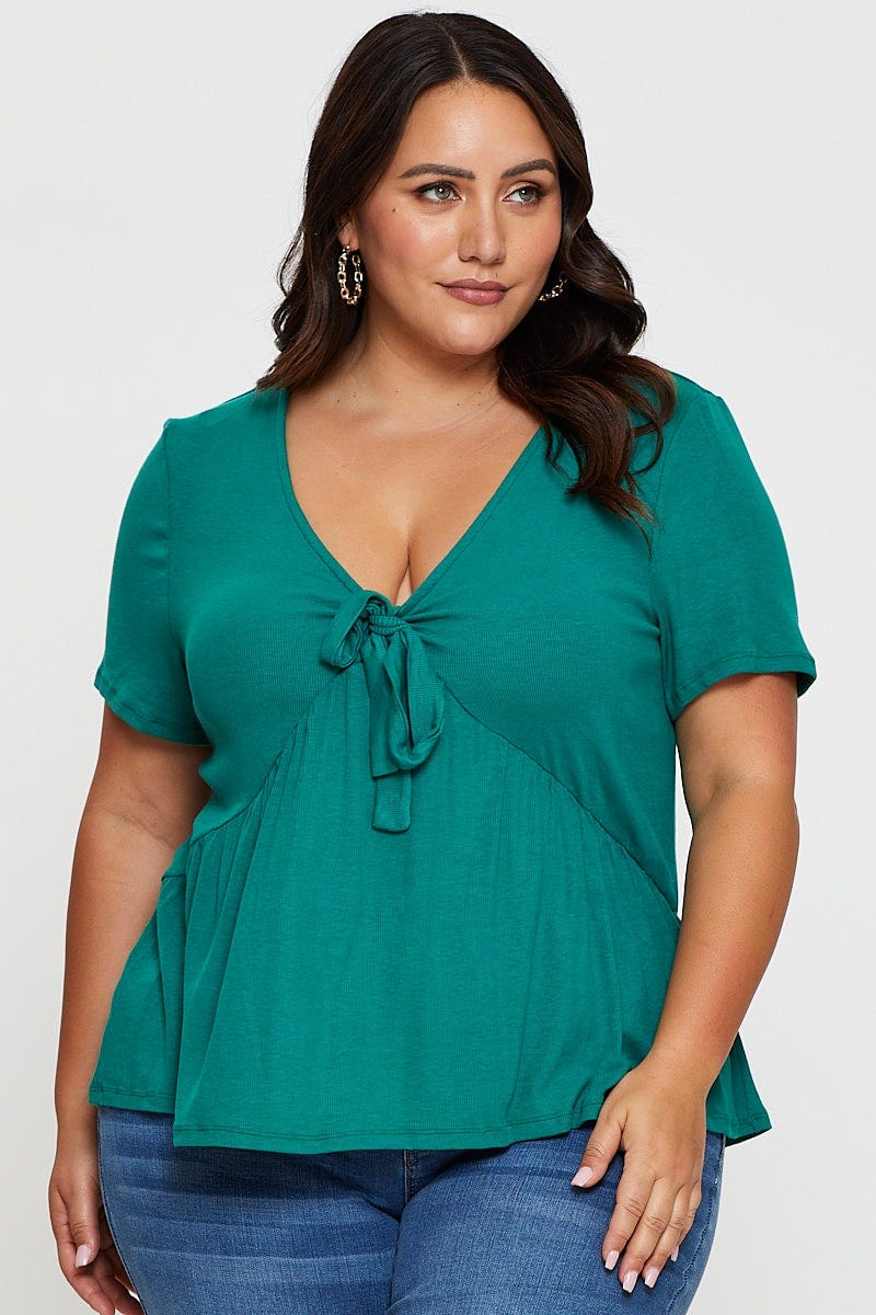 Green Front Top V-neck Short Sleeve Jersey Tie - Image 3