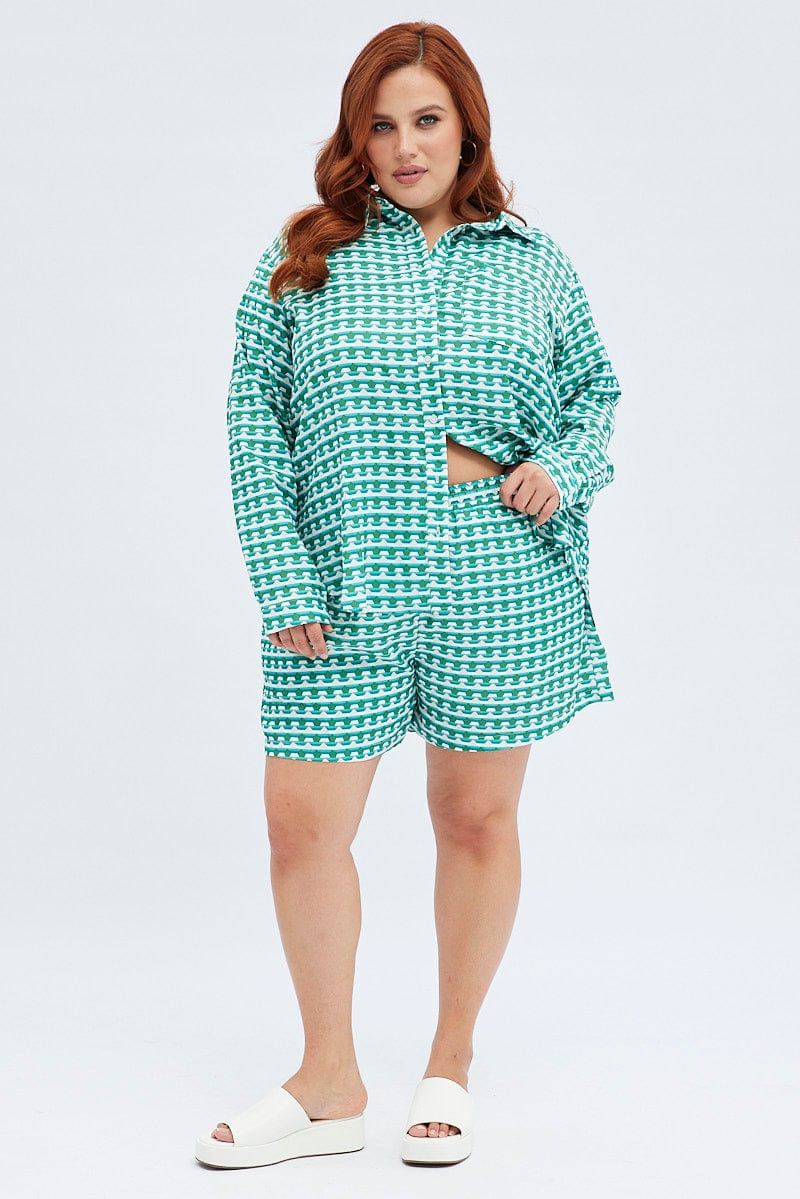 Green Geo Relaxed Shirt Long Sleeve - Image 2