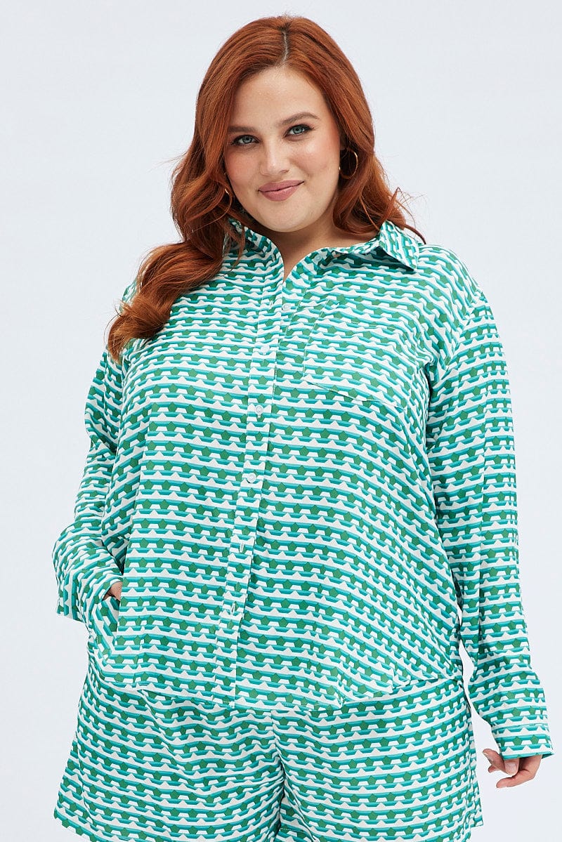 Green Geo Relaxed Shirt Long Sleeve - Image 3
