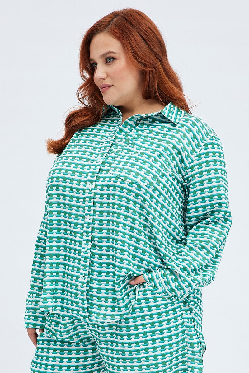 Green Geo Relaxed Shirt Long Sleeve - Image 4