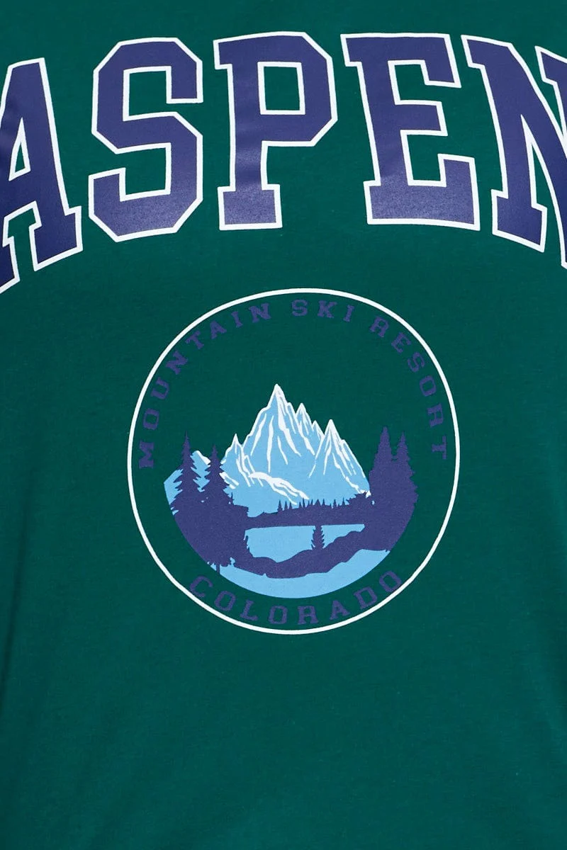 Green Graphic T-shirt Aspen Crew Neck Short Sleeve - Image 6