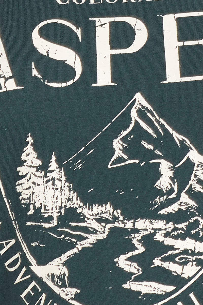 Green Graphic T-shirt Aspen Short Sleeve Cotton - Image 6