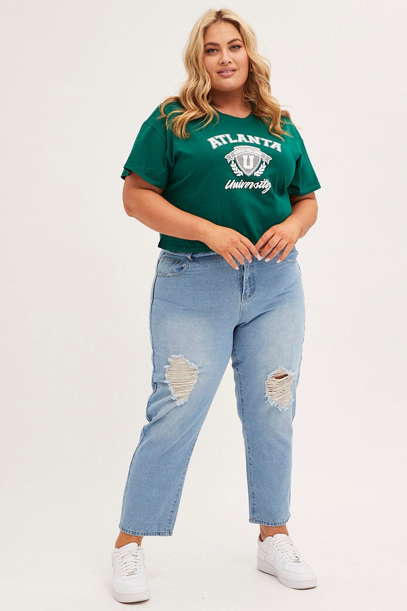 Green Graphic T-shirt Atlanta Crop Cotton - Image 3