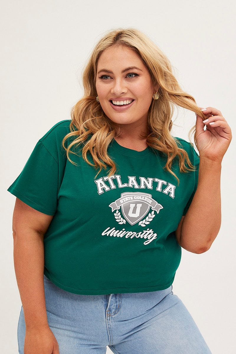 Green Graphic T-shirt Atlanta Crop Cotton - Image 4
