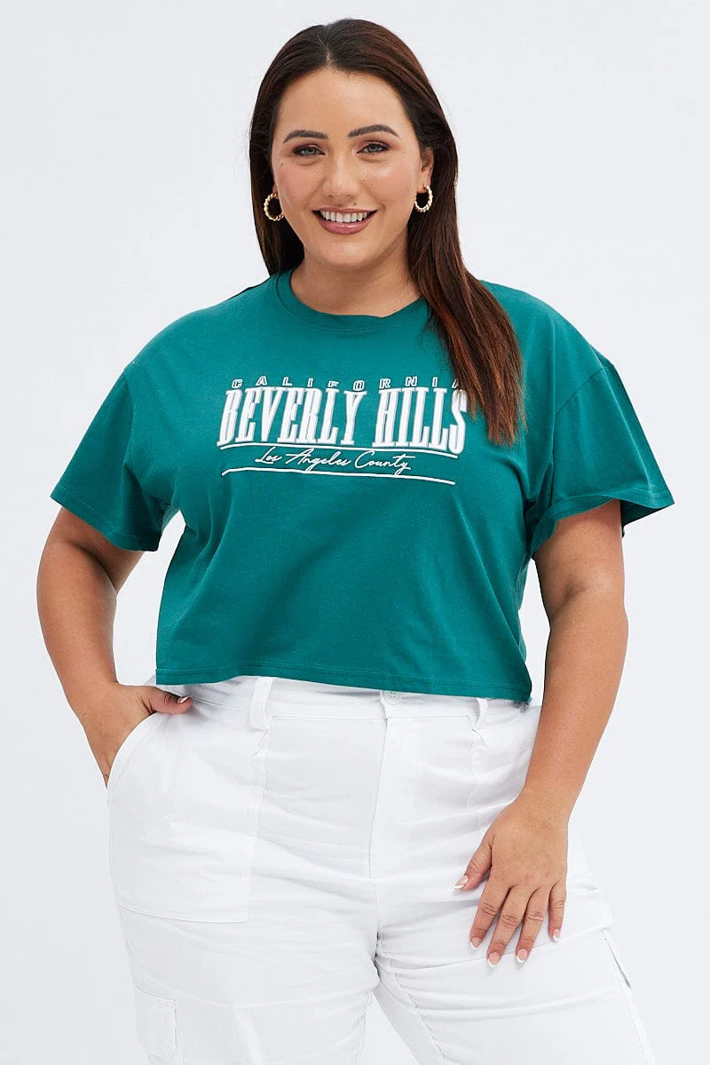 Green Graphic T-shirt Beverly Hills Puff And Embroidered - Image 3