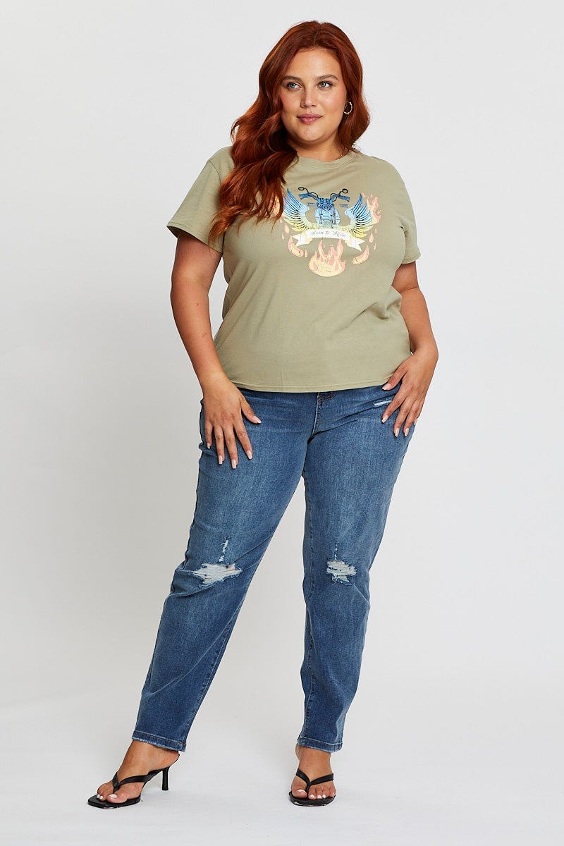 Green Graphic T-shirt Born To Ride Short Sleeve Cotton - Image 2