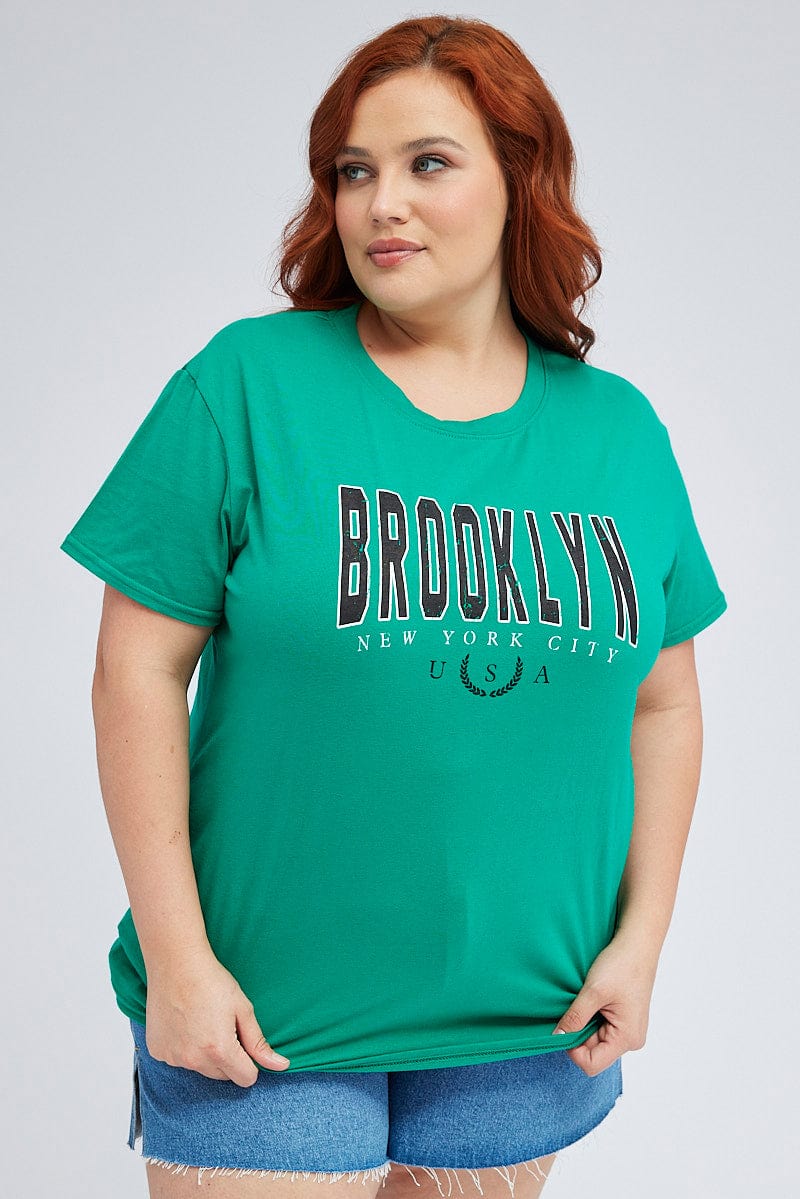 Green Graphic T-shirt Brooklyn Short Sleeve Cotton - Image 3
