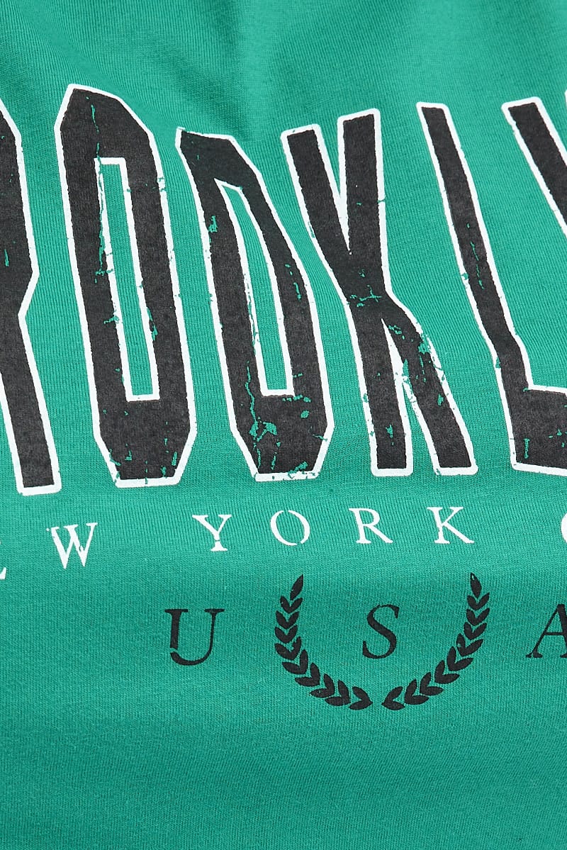 Green Graphic T-shirt Brooklyn Short Sleeve Cotton - Image 6