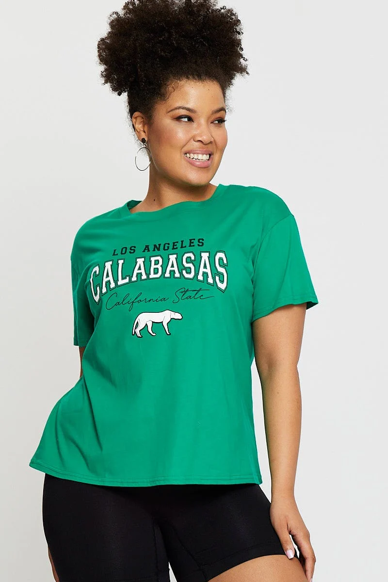Green Graphic T-shirt Calabasas Short Sleeve Cotton