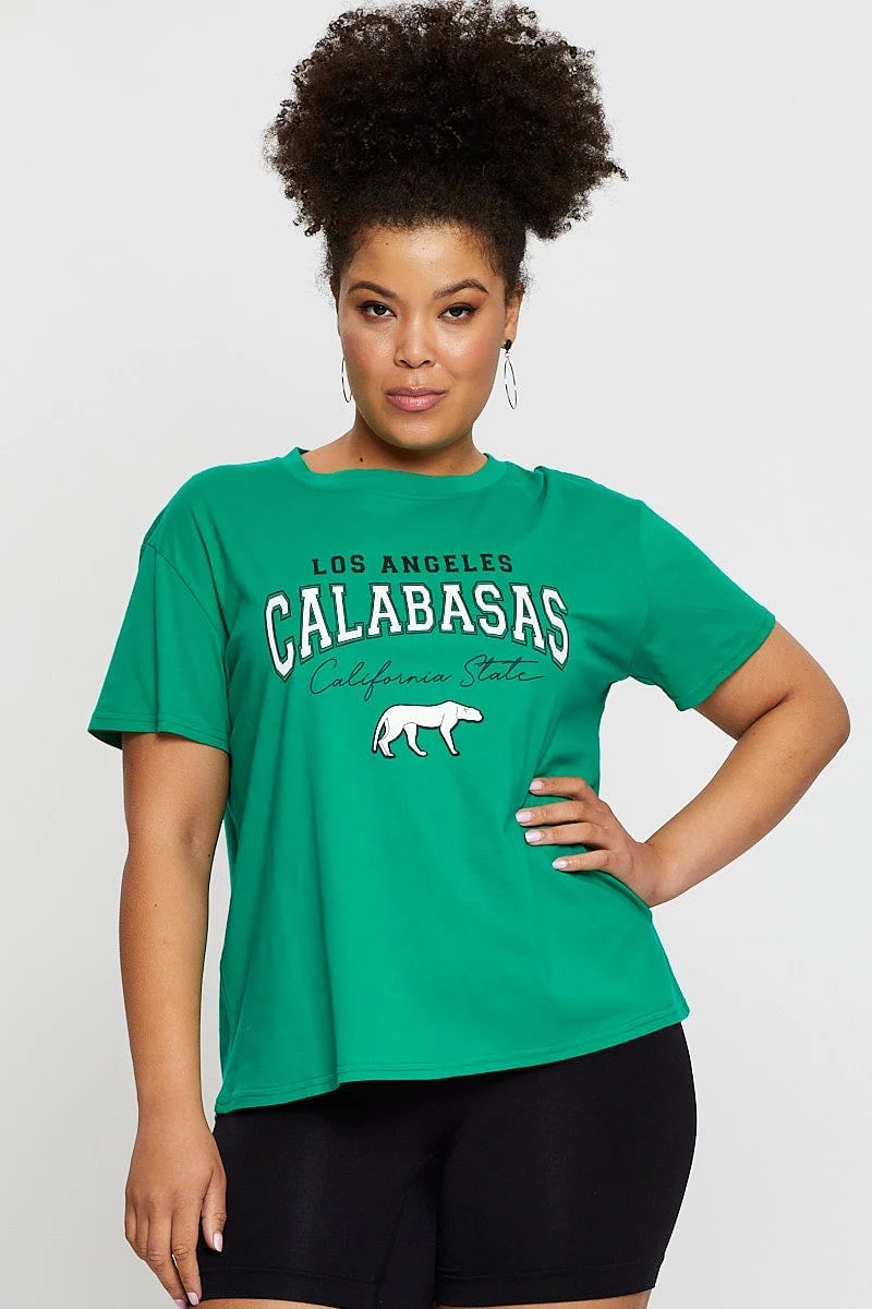 Green Graphic T-shirt Calabasas Short Sleeve Cotton - Image 3