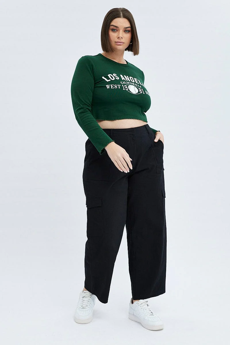 Green Graphic T-shirt Long Sleeve Crew Neck - Image 2