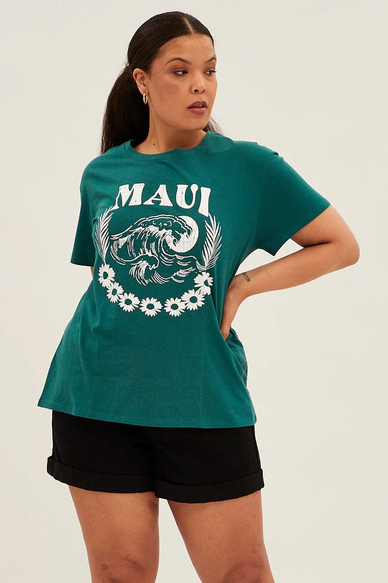 Green Graphic T-shirt Maui Cotton - Image 3