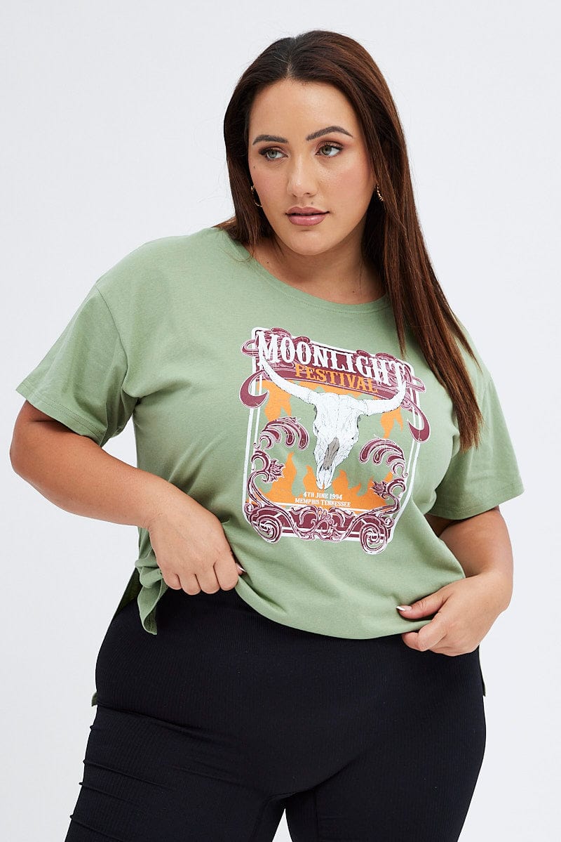 Green Graphic T-shirt Moonlight Festival Print