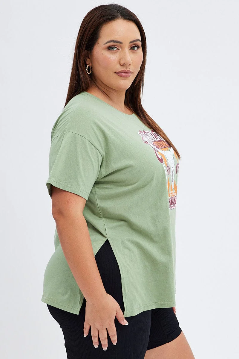 Green Graphic T-shirt Moonlight Festival Print - Image 4