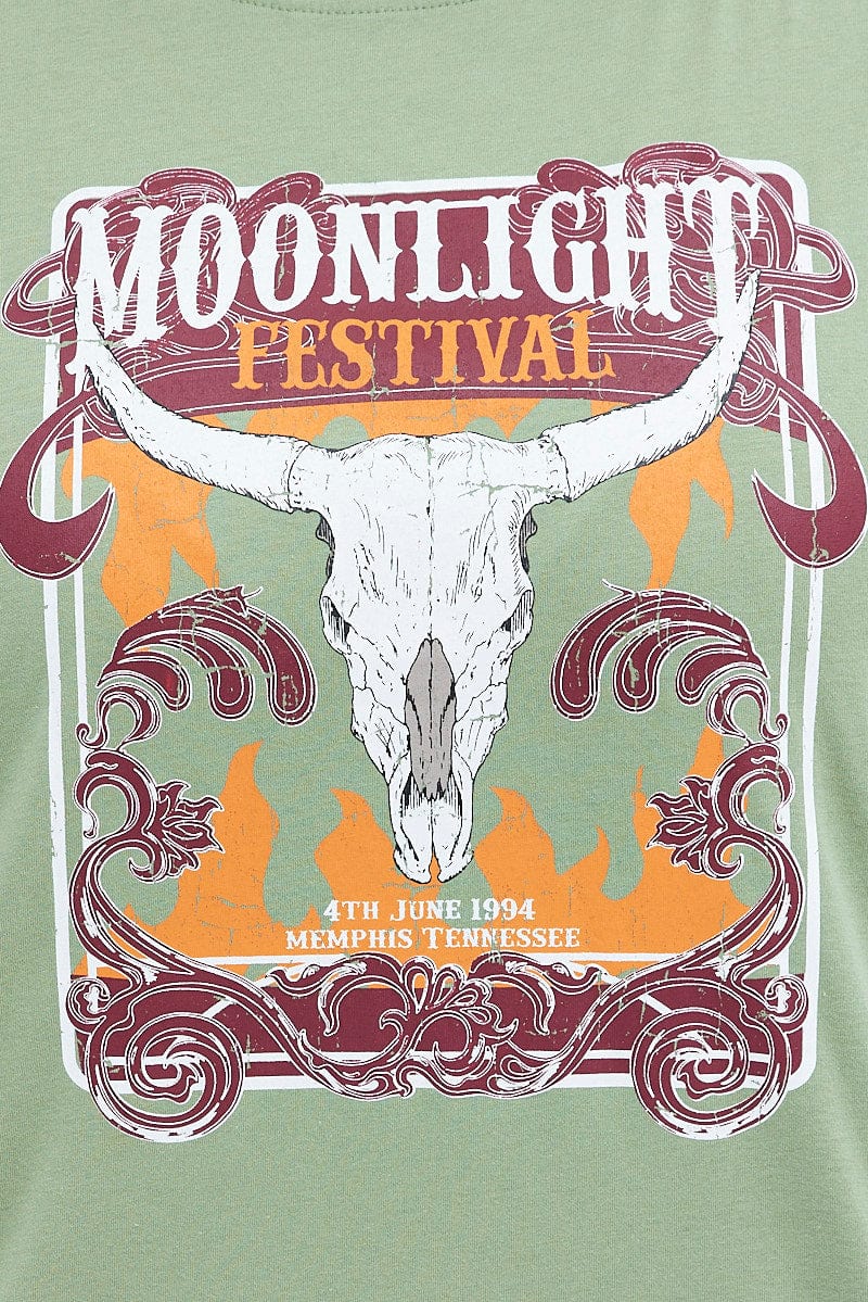 Green Graphic T-shirt Moonlight Festival Print - Image 6