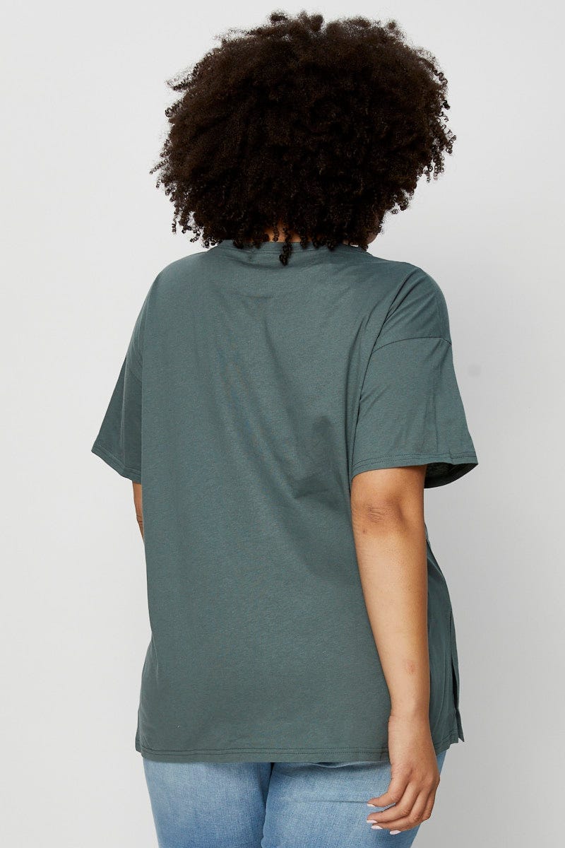 Green Graphic T-shirt Moto Short Sleeve Cotton - Image 5