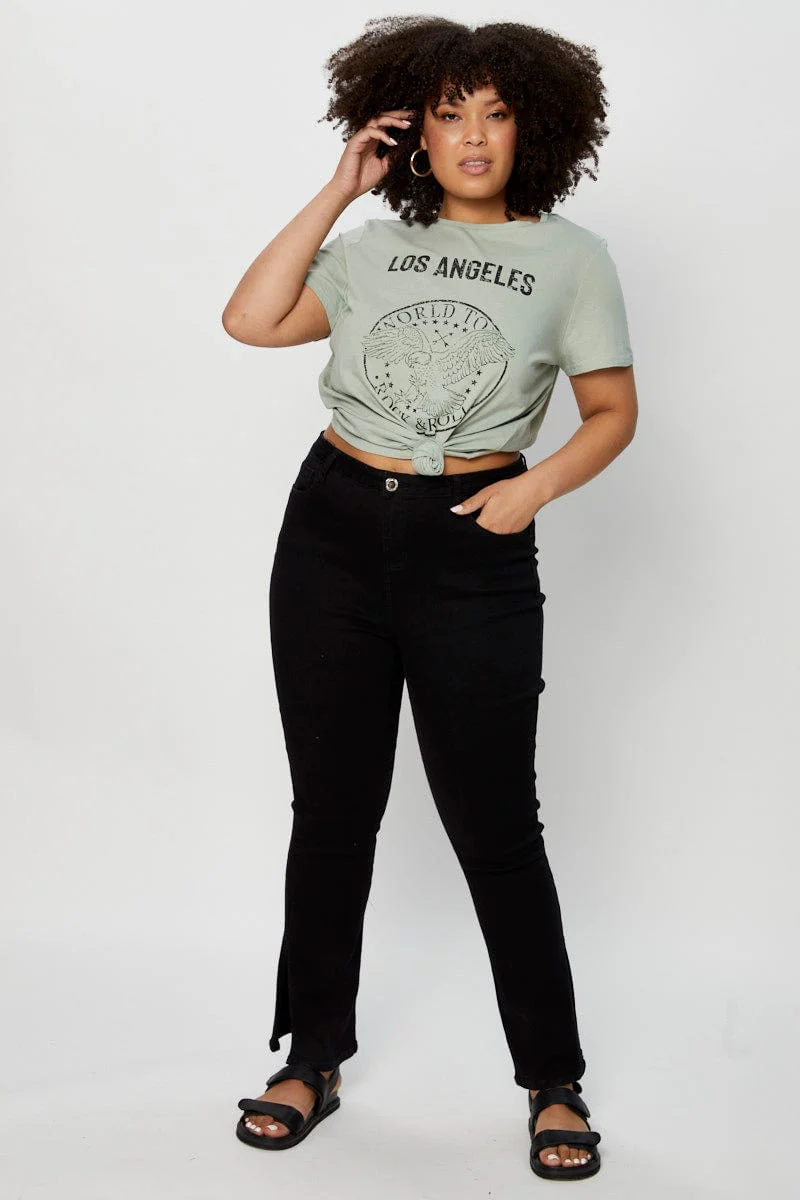 Green Graphic T-shirt Short Sleeve Cotton - Image 2