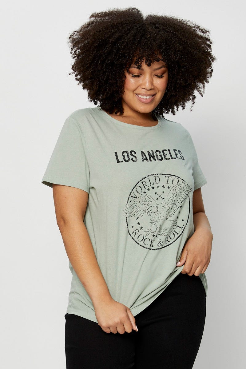 Green Graphic T-shirt Short Sleeve Cotton - Image 3