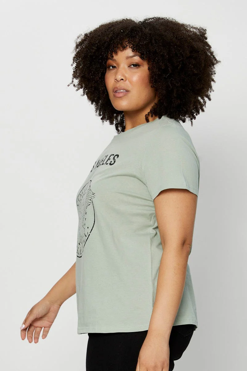 Green Graphic T-shirt Short Sleeve Cotton - Image 4