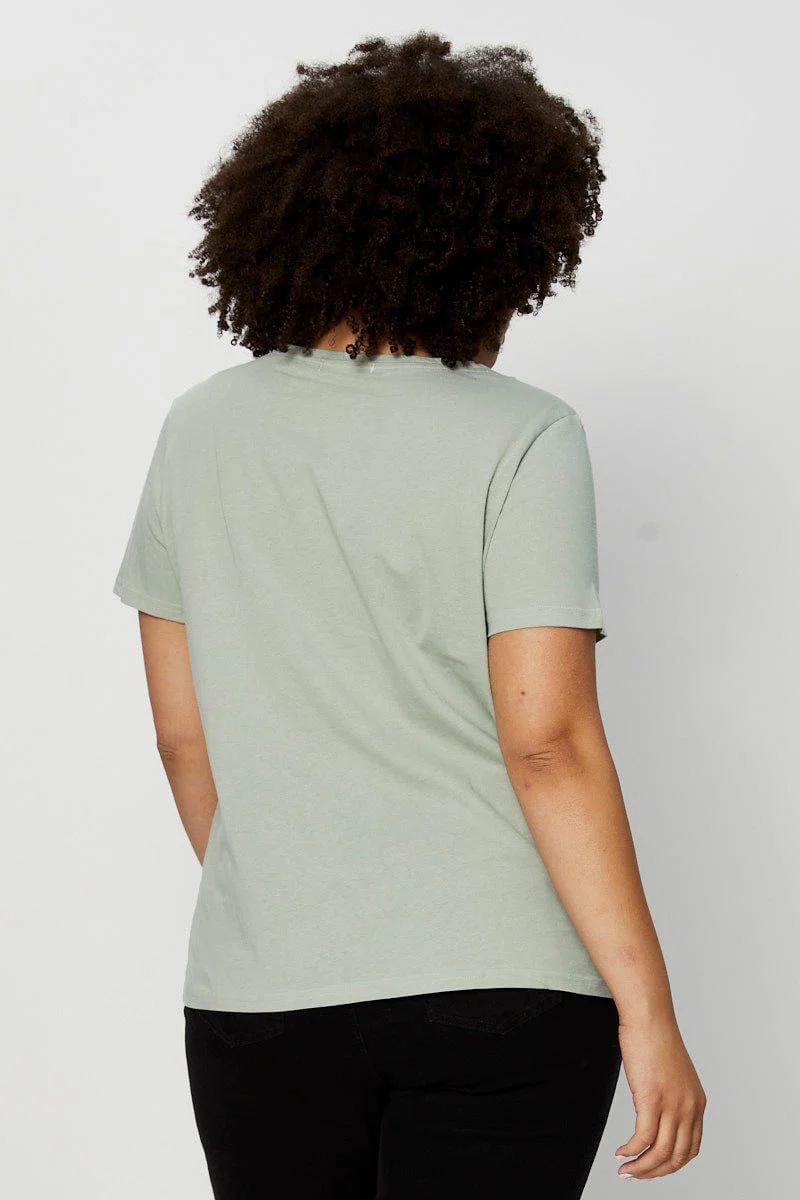 Green Graphic T-shirt Short Sleeve Cotton - Image 5