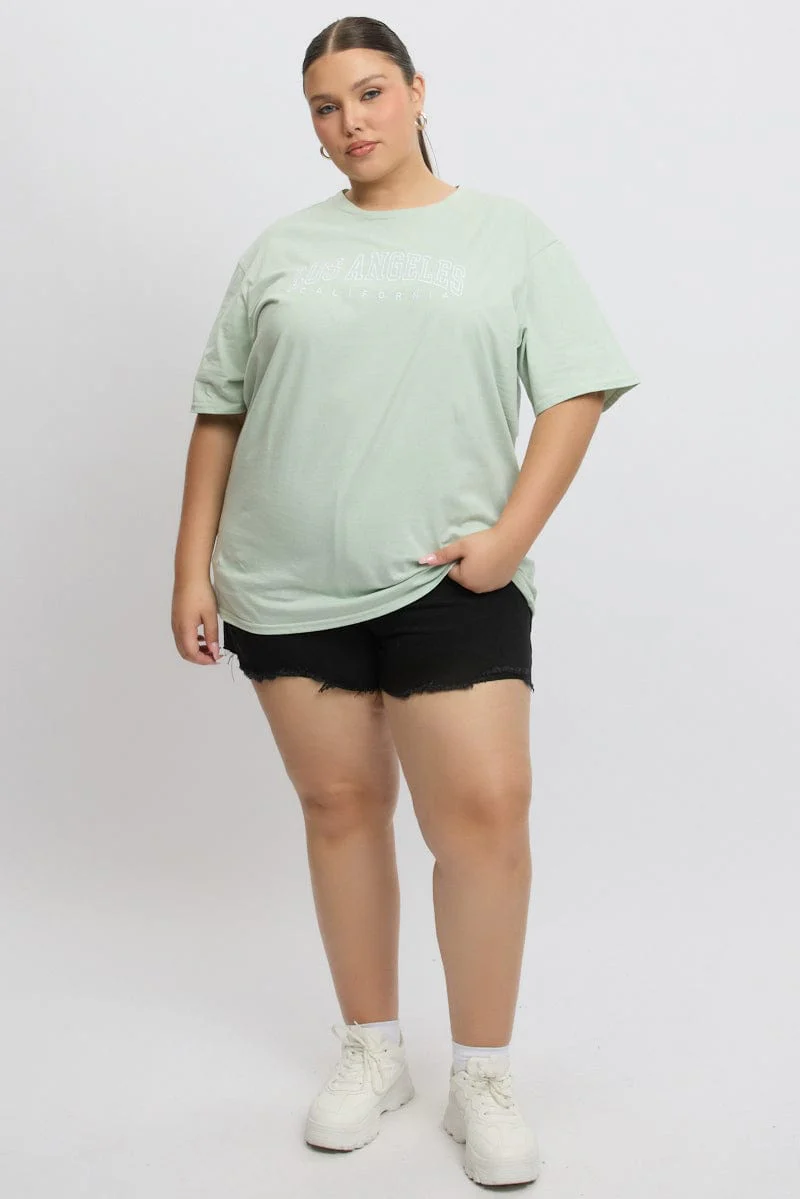 Green Graphic T Shirt Short Sleeve Crew Neck - Image 2