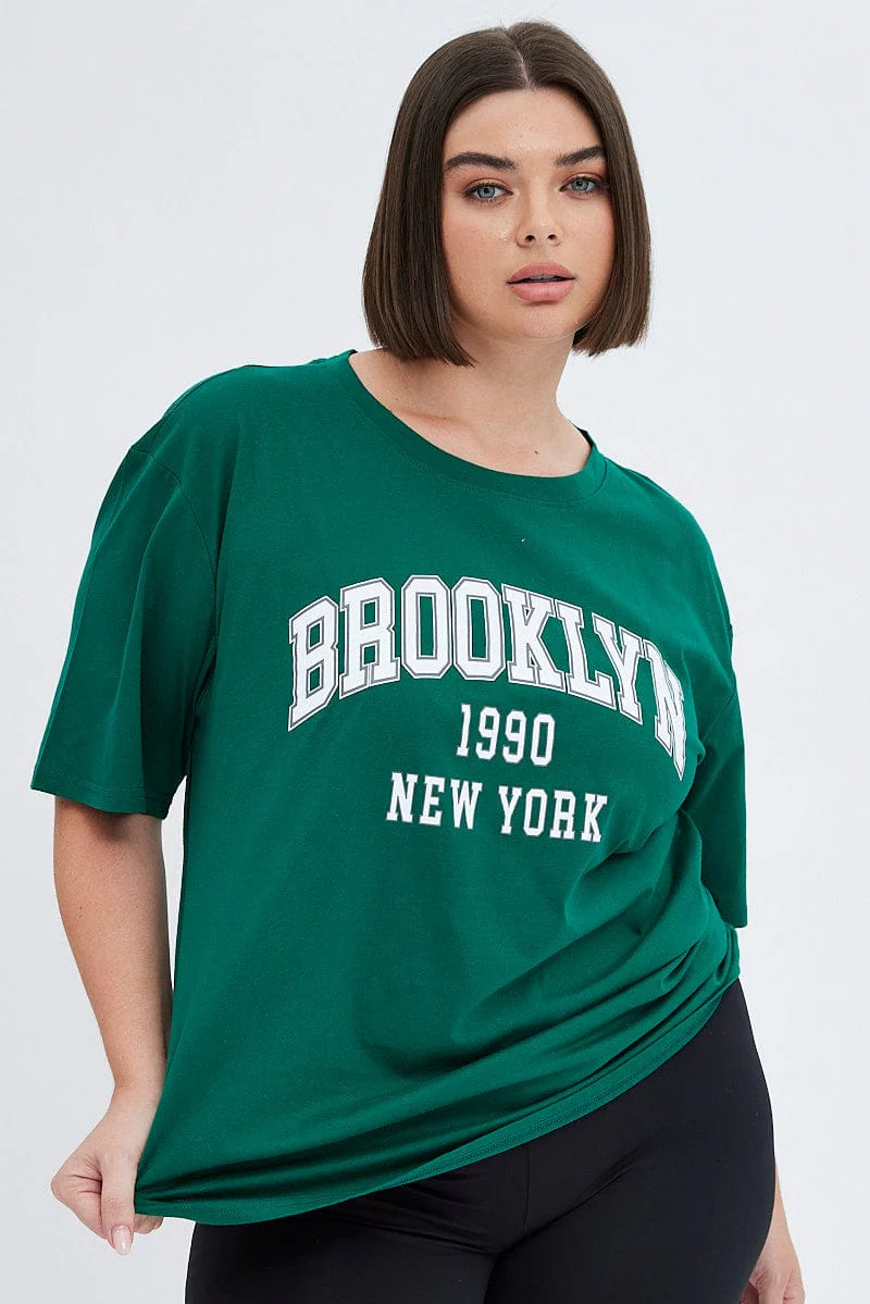 Green Graphic T-shirt Short Sleeve Crew Neck