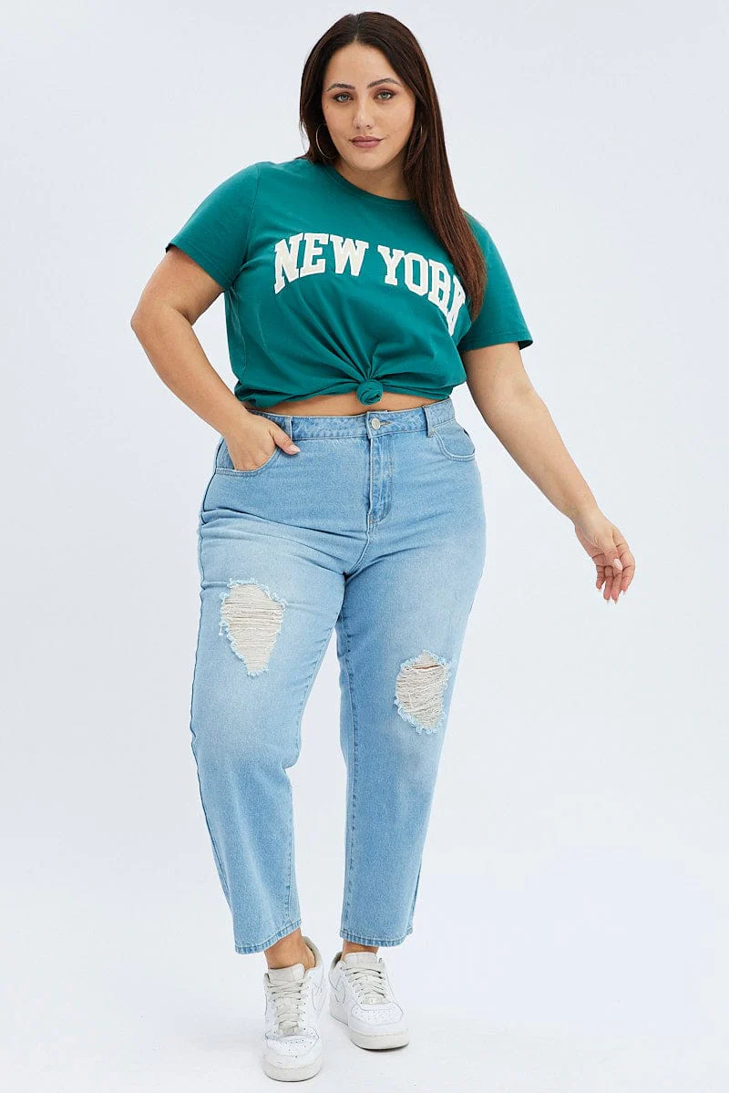 Green Graphic T-shirt Short Sleeve Crew Neck - Image 2